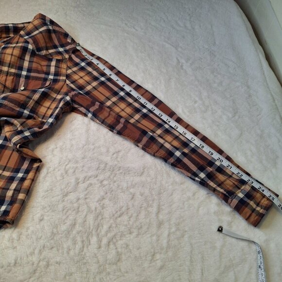 Lucky Brand Western Plaid Shirt Sz M Pearl Snap Button Cowboy Rodeo Classic - Picture 12 of 13